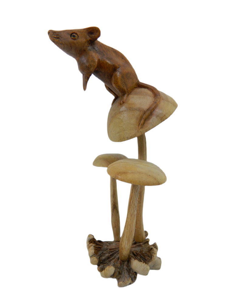 Wooden Mouse Rat Mushroom Carving - Hand Carved Mouse on Parasite Wood