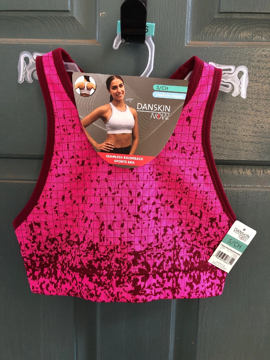 Danskin Now Seamless Racerback Sports Bra Medium Impact Pink/Burgundy Size S