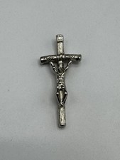 Vintage Religious Crucifix Cross Silver Colored Lapel Pin