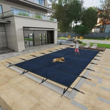 Inground Pool Safety Cover Winter Pool Cover 30 x 50ft with Hardware, Blue Mesh