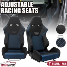 Universal Pair Reclinable Racing Seat Black Suede Blue Mesh Fabric Wslider 2pc Universal Pair Reclinable Racing Seat Black Suede Blue Mesh Fabric Wslider 2pc