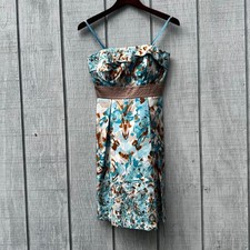 BCBG Paris Silk Dress Size 2 Floral Print Ruffle Strapless Party Cocktail Mini