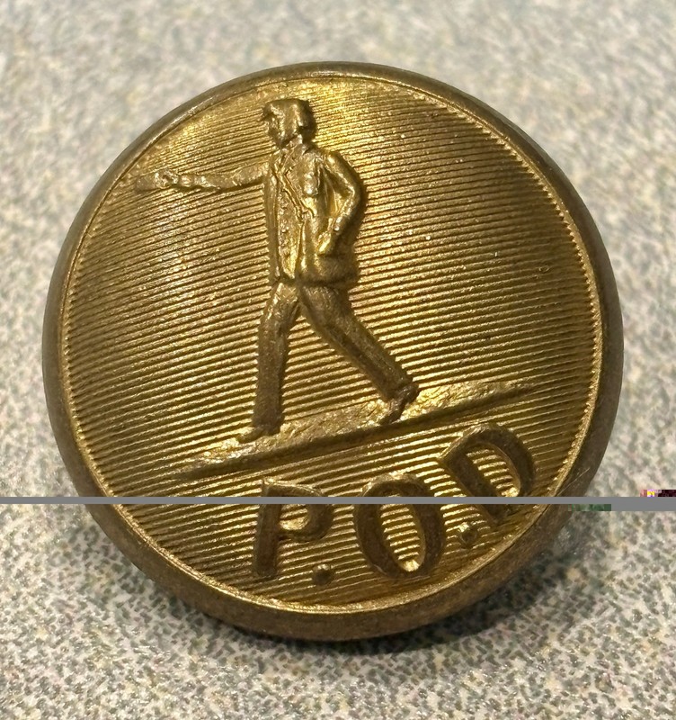 ANTIQUE POST OFFICE DELIVERY  POD BRASS 7/8” OD UNIFORM BUTTON WATERBURY USPS
