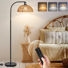 Rattan Floor Lamp- Boho Standing Lamp with Remote Control and Dimmable Bulb, ...