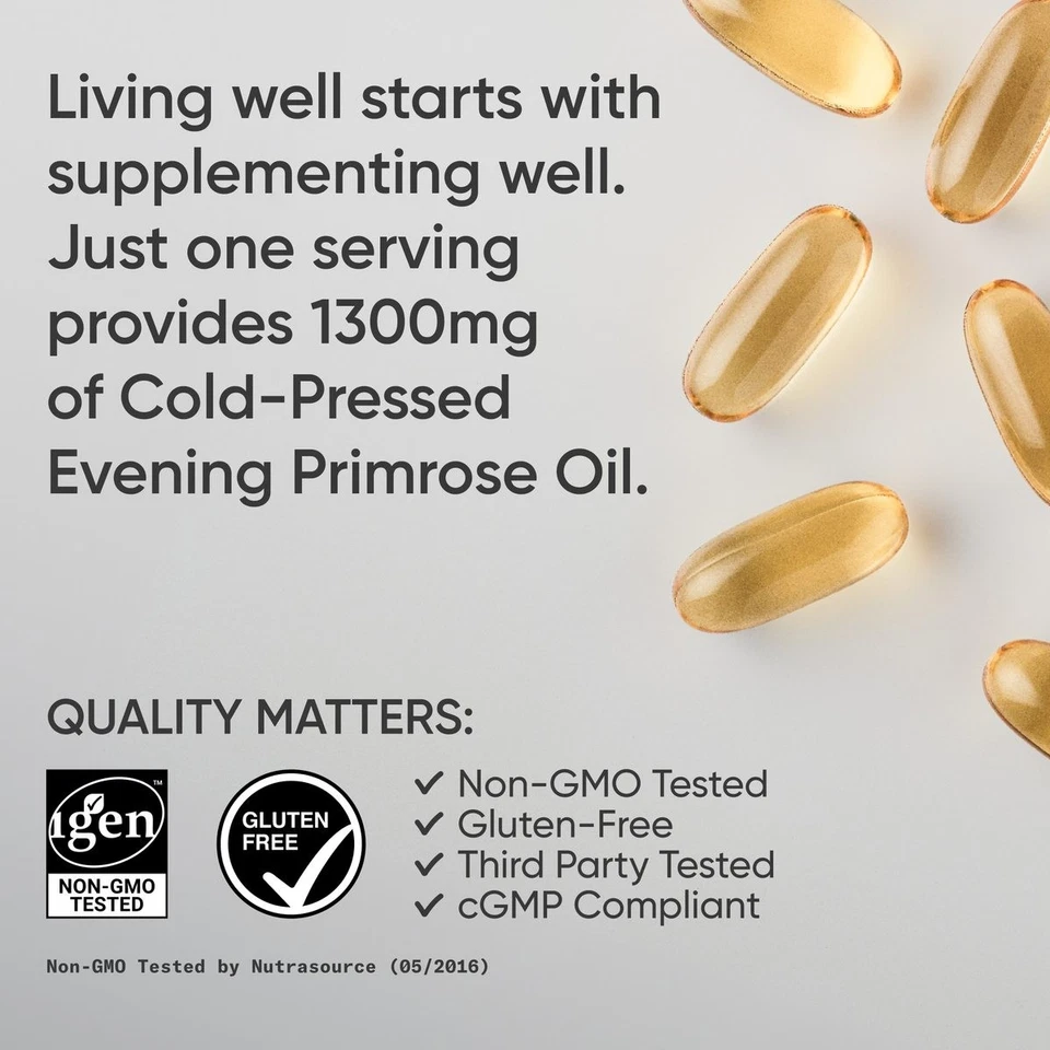 Evening Primrose Supplement from Cold Pressed Oil - High Potency 1300mg 30 count - Image 4 of 4