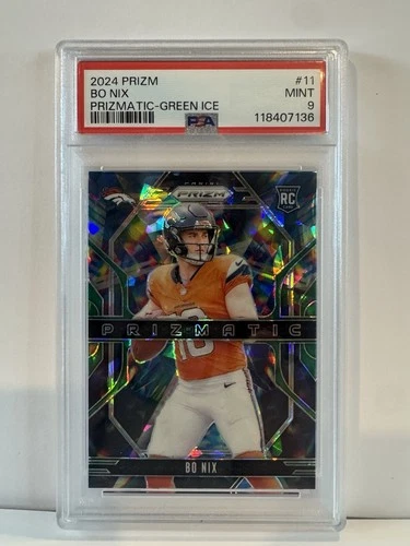 2024 Panini Prizm - Prizmatic Bo Nix #11 Green Ice Prizm (RC) PSA 9