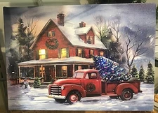 Bringing Home The Tree LED Lighted Canvas Art Wall or Tabletop Picture FREE SHIP