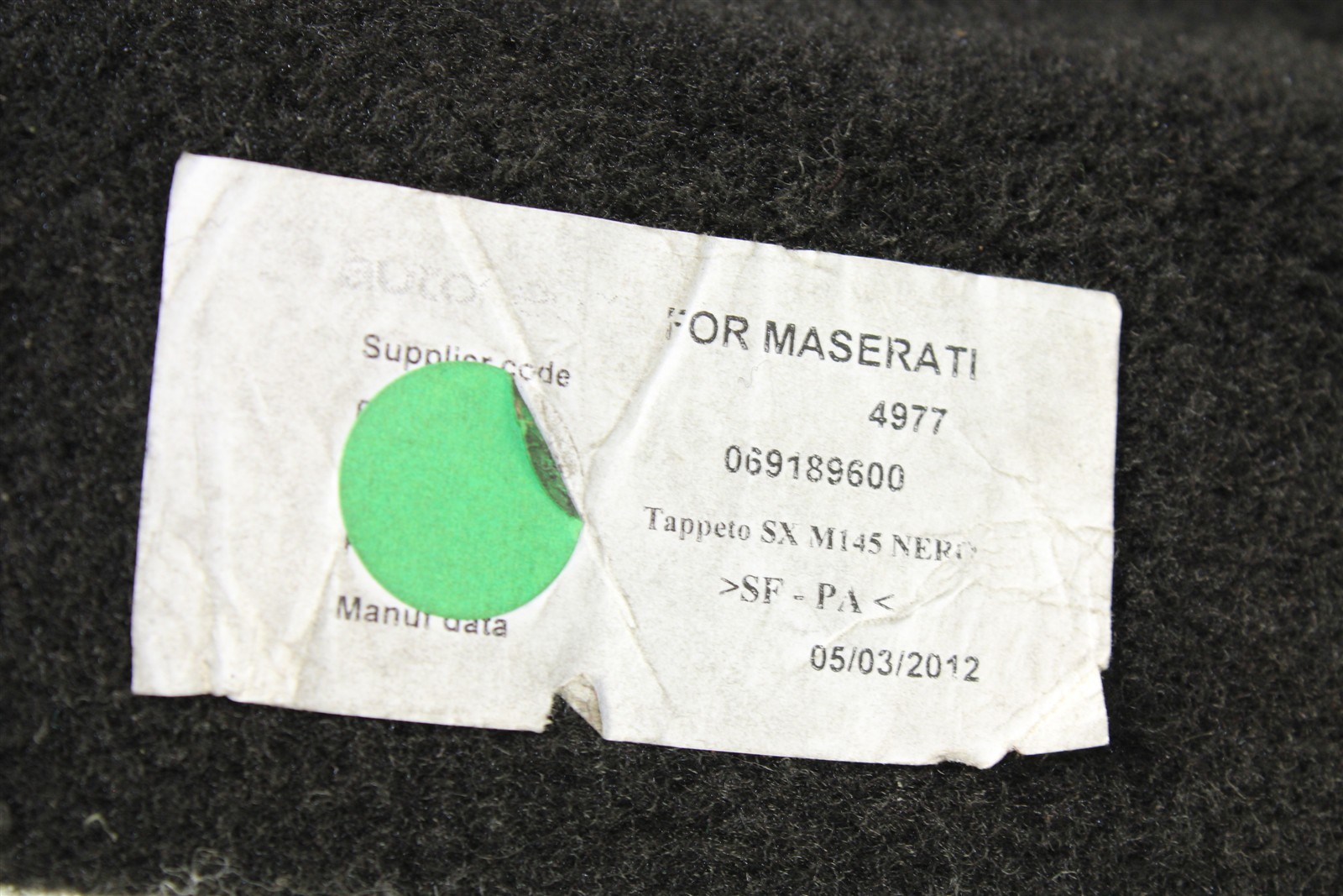 2013 Maserati GranTurismo Left Floor Carpet Mat Liner 069189600 08-13