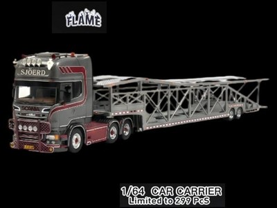 SCANIA Car Carrier - place for 8-10 cars - grey / red - FLAME 1:64