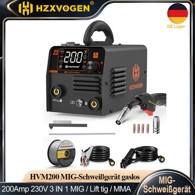 HZXVOGEN 3in1 Gaslos MIG Schweißgerät 200A 220V Inverter TIG MMA Schweißmaschine