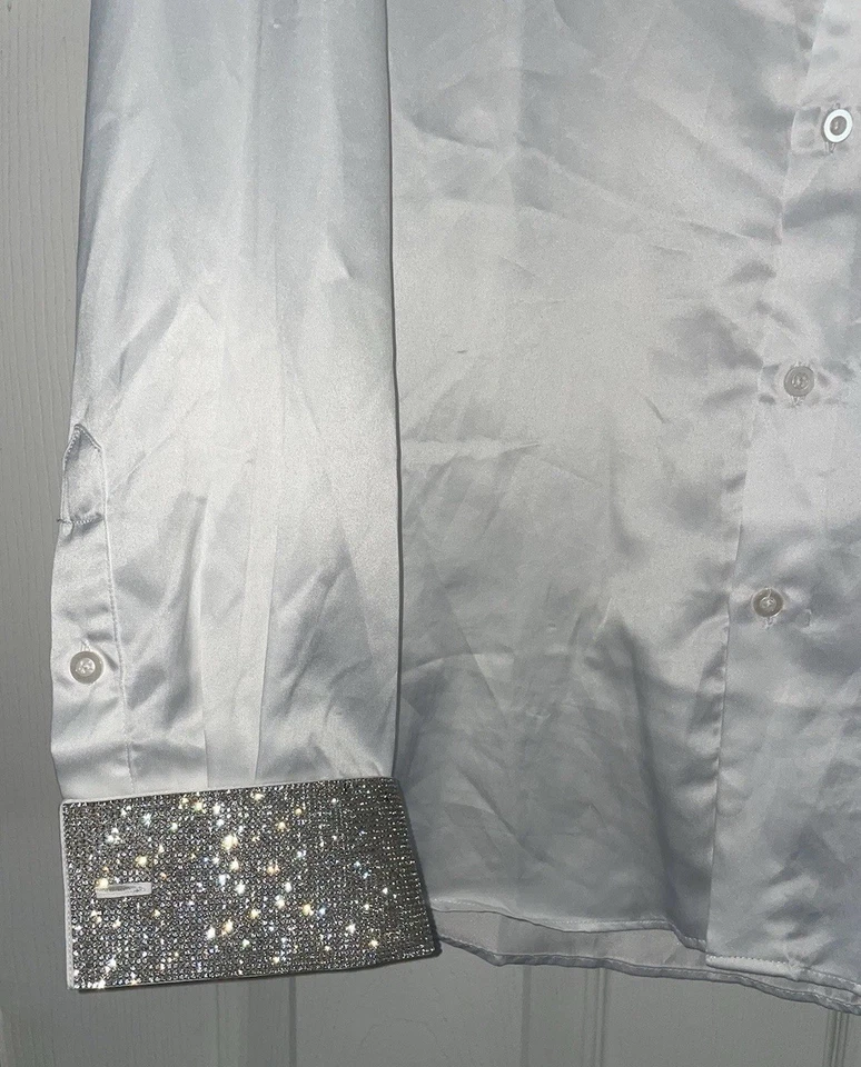 Camisa de vestir Manzini para hombre con piedras preciosas cuello y muñeca formal vintage gemelos brazo Lrg Foto 4 de 4