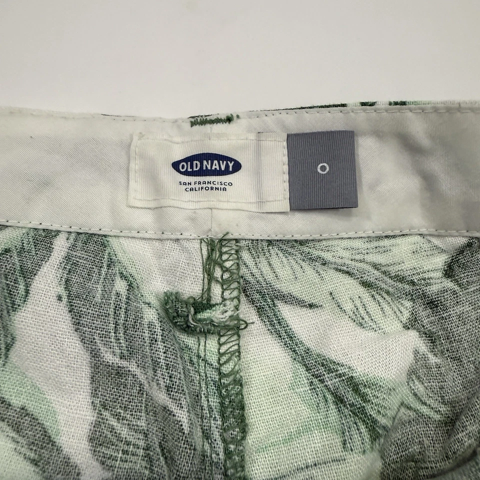 "Pantalones Cortos Diarios Antiguos Azul Marino Hoja Verde Frente Plano 5"" Talla 0 Mezcla de Lino Plantas" Foto 3 de 4