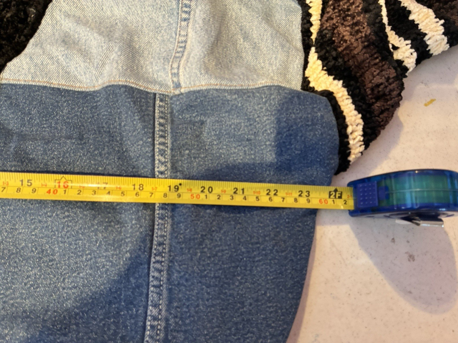 Denim Patchwork Knit Cardigan Jacket Cropped Butt… - image 3