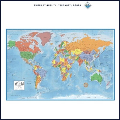 Topographic World Map Poster 48x78 Inches with Laminated Coated Finish