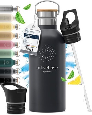 BeMaxx Trinkflasche Edelstahl ACTIVE FLASK coll grey Bamboo-Verschluss 530ml