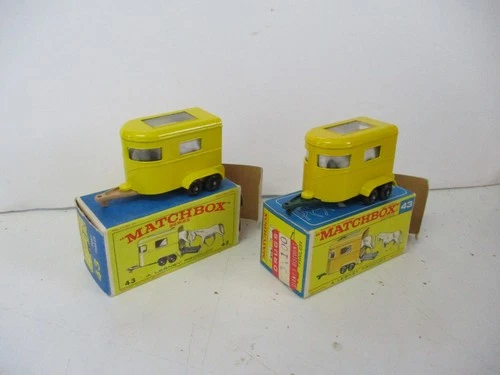 Matchbox Lesney Regular Wheels 2X #43 Pony Trailer- TAN & GREEN bases, boxed