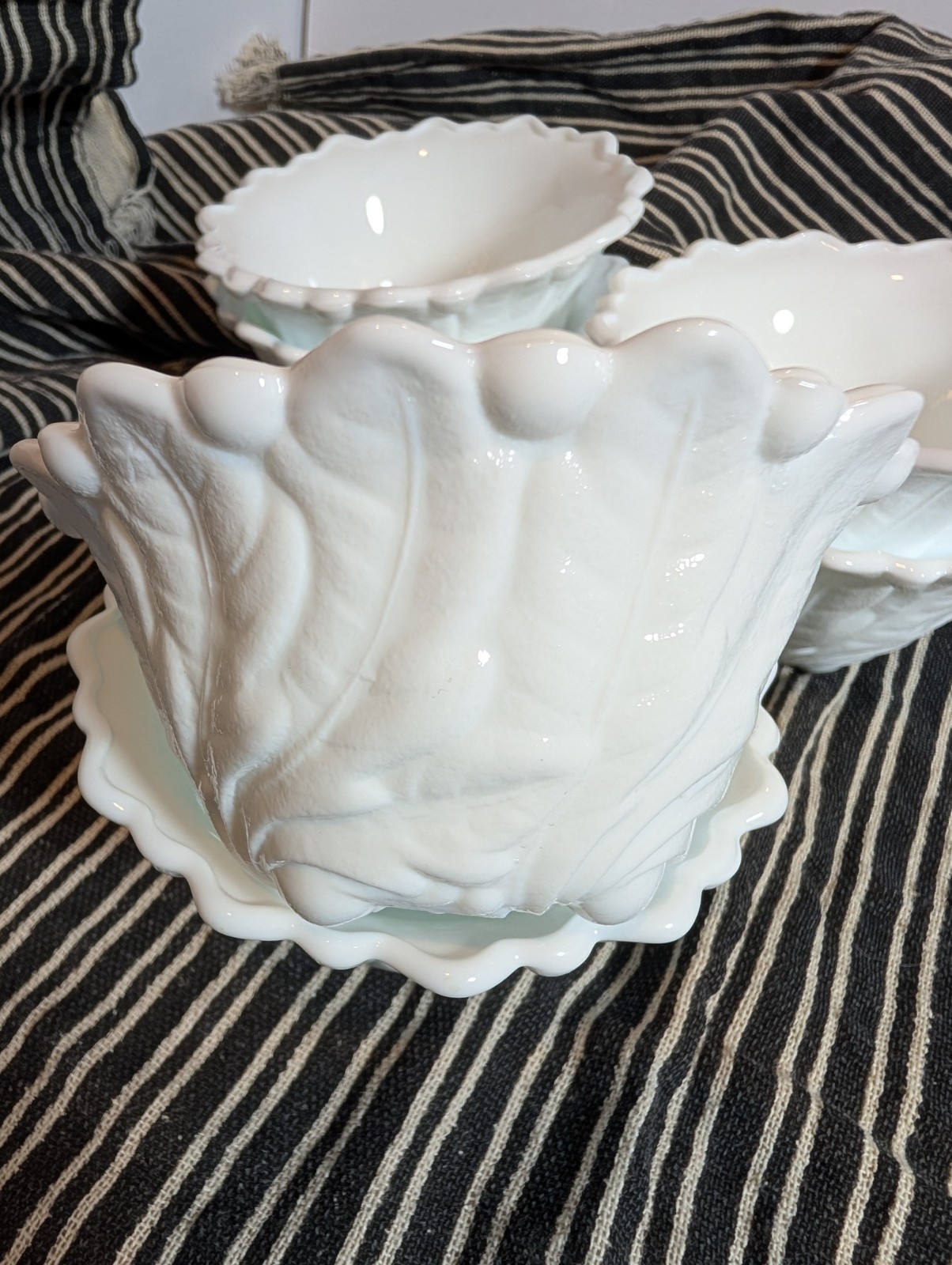 Wild Rose Milk Glass Bowls Set Of 6