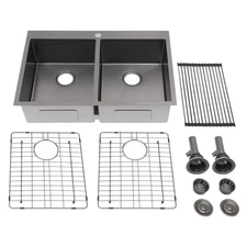 33x22" Drop in Kitchen Sink Double Bowl Gunmetal Black Stainless Steel USA