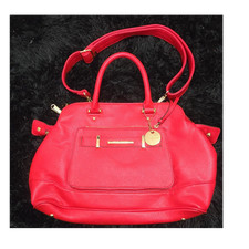 Steve Madden Red Satchel Top Handle Bag Gold Hardware Zip Large Detachable Strap
