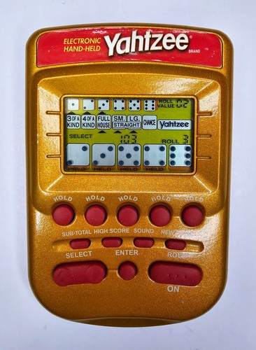 Yahtzee Handheld Electronic Game Gold Edition Hasbro 2002 VG Working Condition