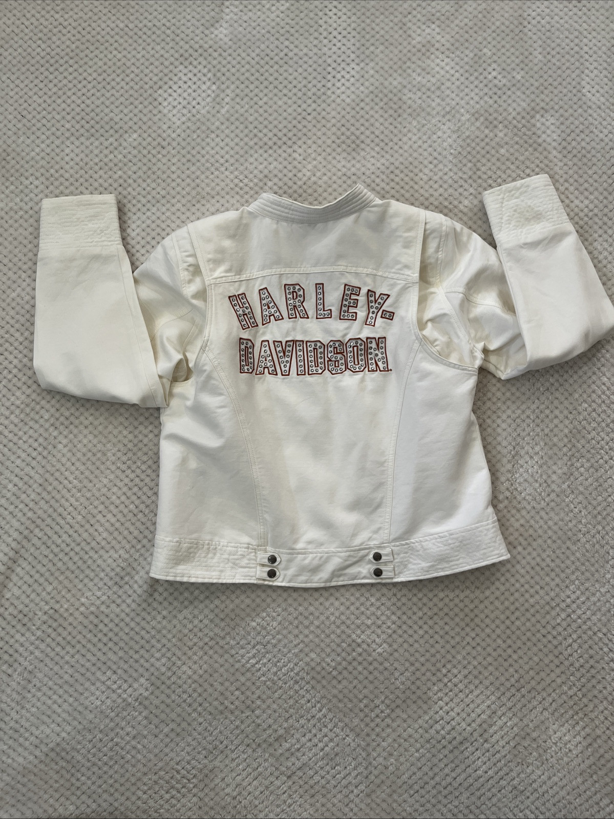 Harley Davidson Rhinestone Jacket Throwback White… - image 18