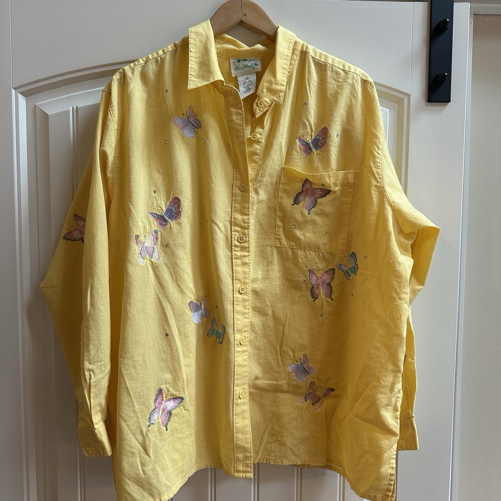 Quacker Factory Button Down Blouse Yellow Butterf… - image 1