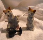 Antique Victorian Bisque Porcelain Cat Figurines w/ Spilled Wine & Fish Germany? — photo 3