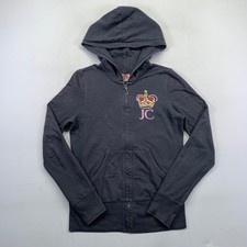 Juicy Couture Womens Hoodie Medium Gray Crown Graphic Embroidered Zip Up Y2k
