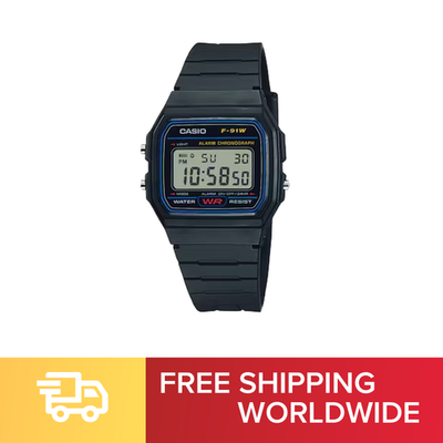 カシオ CASIO スタンダードウォッチ F-91W-1JH Casio F-91W-1JH Classic Digital Watch Black Resin Strap Water
