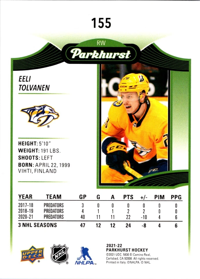 2021-22 Upper Deck Parkhurst - Eeli Tolvanen #155 - Image 2 of 2