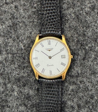 Vintage Longines Quartz Dress Watch Roman Numerals Date Gold Plated Stainless