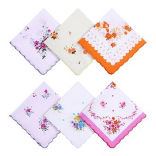 6 Pack Ladies' Vintage Floral Handkerchiefs Ladies Cotton Handkerchief Soft W...