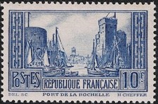 Timbres France**  Année 1929 n°261b Type I, Port de La Rochelle 10frs., outremer