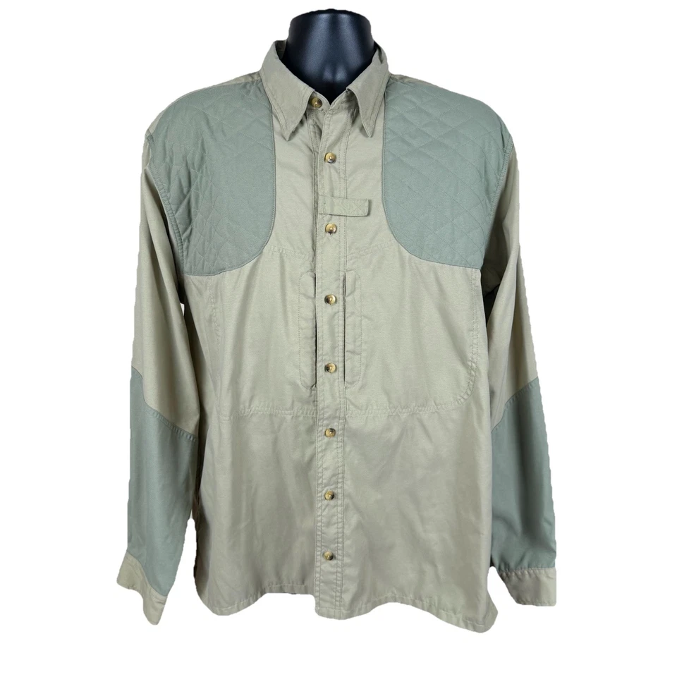 LL Bean Khaki Green Button Down Shooting Hunting Shirt Long Sleeve Men's LT - Image 2 of 4