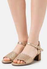 EUC GEOX Sozy Mid Sandals Gold Leather D15NRA Slingback Comfort Women's US 8.5