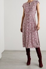 Reformation Fauna Dress 2 Claret Red Short Sleeve Midi Patterned