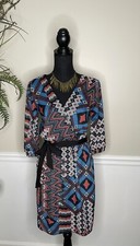 NWT Everly Multicolor Mosaic Faux Wrap Dress ~ Size Small