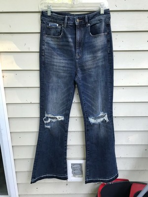 American Eagle Super Stretch Highest Rise Flare BLUE Jean DESTROYED SIZE 6 SHORT | eBay