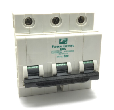 Federal Electric HBA B20 Triple 20Amp STABLOK MCB HBA3P20 Leitungsschutzschalter Typ B