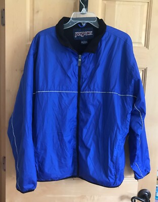 JanSport Windbreaker Jacket Blue Full Zip Lightweight Nylon Fleece Lined  Pockets