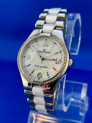 Anne Klein Y121E White Mother-of-Pearl Lady s Watch, Ceramic, Clean, Nice!