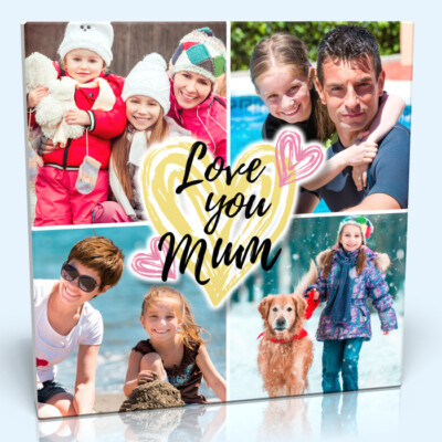 PERSONALISIERTE ''Love you Mum'' Collage Leinwand - Kiefernrahmen - Ihr Bild Collage Druck
