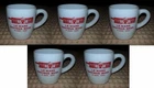 Set of 5 Vintage Advertsing Milk Glass LeMars SAVINGS BANK Coffee Mugs in IOWA
