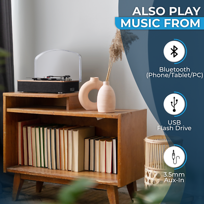 SoundBeast Retro Wooden Turntable Vinyl Record Player, Bluetooth