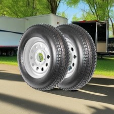 2 Pack St20575d15 Trailer Tires On Rims 20575 15 In. 5 Lug Silver Spoke Wheel