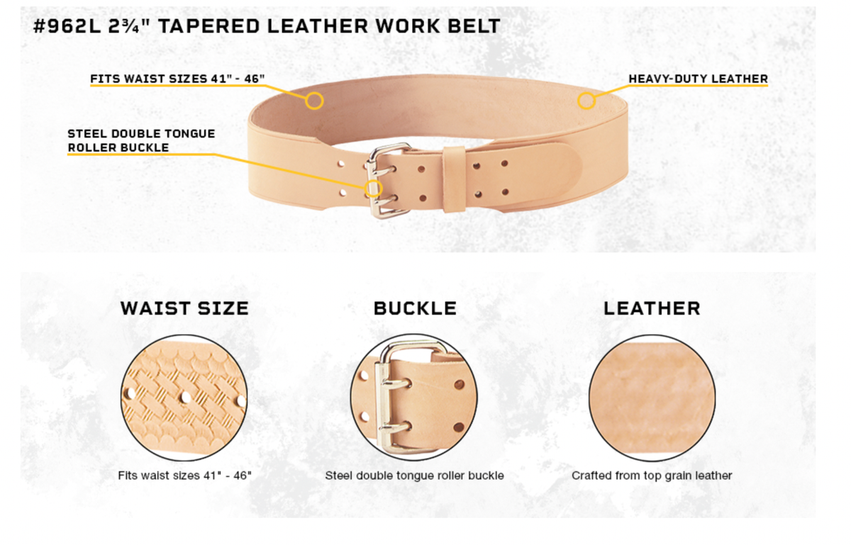 Custom Leathercraft 962L Tapered Leather Work Belt, 2-3/4-Inch