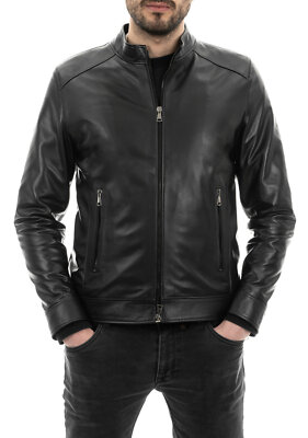 Herren Echtleder Jacke Schwarz Made in Italy