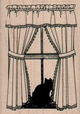 Cat In Window Rubber Stamp 2 x 2 3/4", Cute Cat Stamp, Cat Stamp