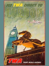 TWA Direct London England Great Britain  Vint...