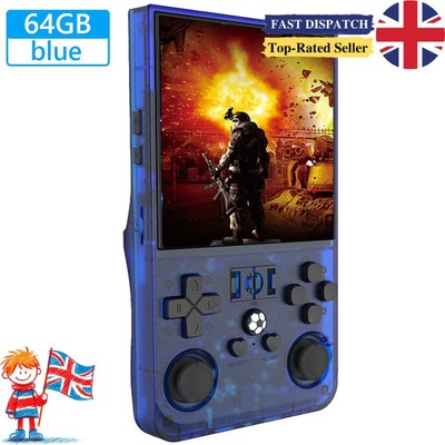 R36MAX Mini Retro Spielekonsole 4,0 Zoll IPS Bildschirm Geschenk für Kinder (Blau - 64GB)